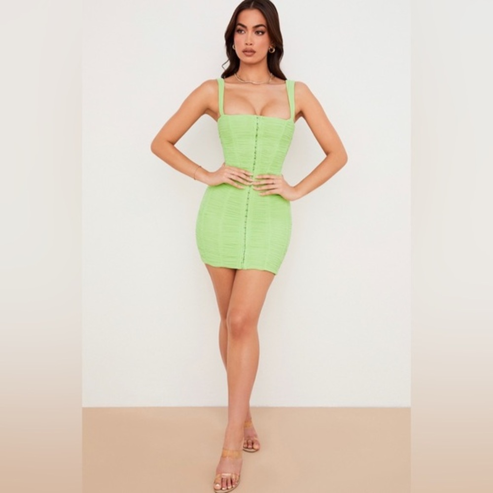 House of CB 🌸CATE🌸 Preowned Lime Ruched Mesh Mini Dress - SZ XS